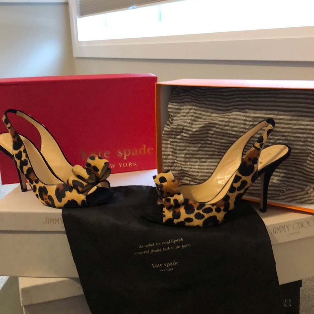 Kate spade leopard calf hair sling backs